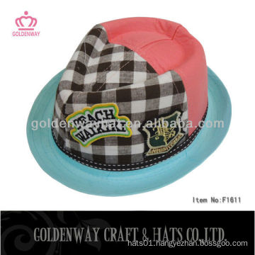 embroidery checked cotton fedora hat for kids